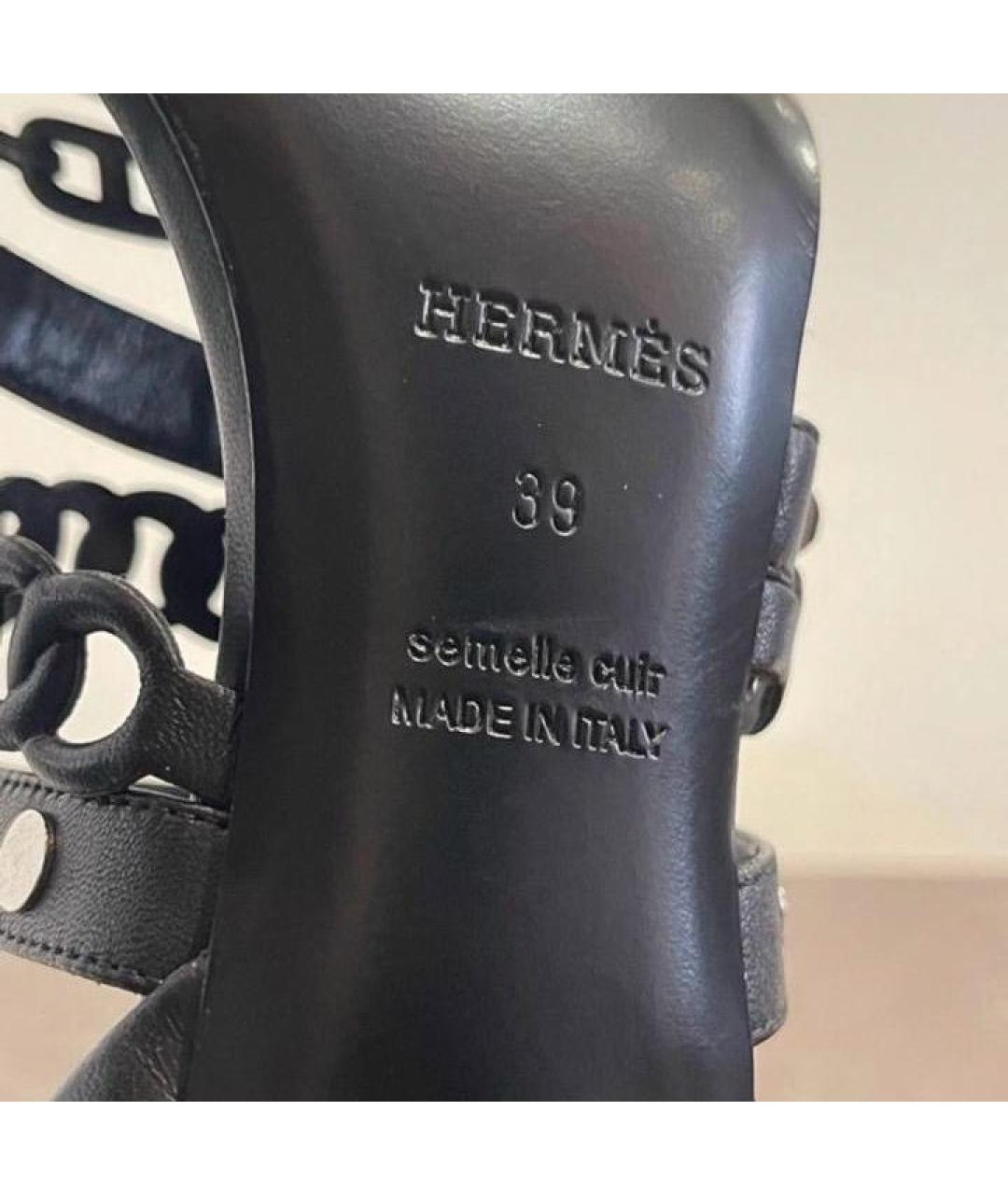 HERMES Черные кожаные босоножки, фото 7