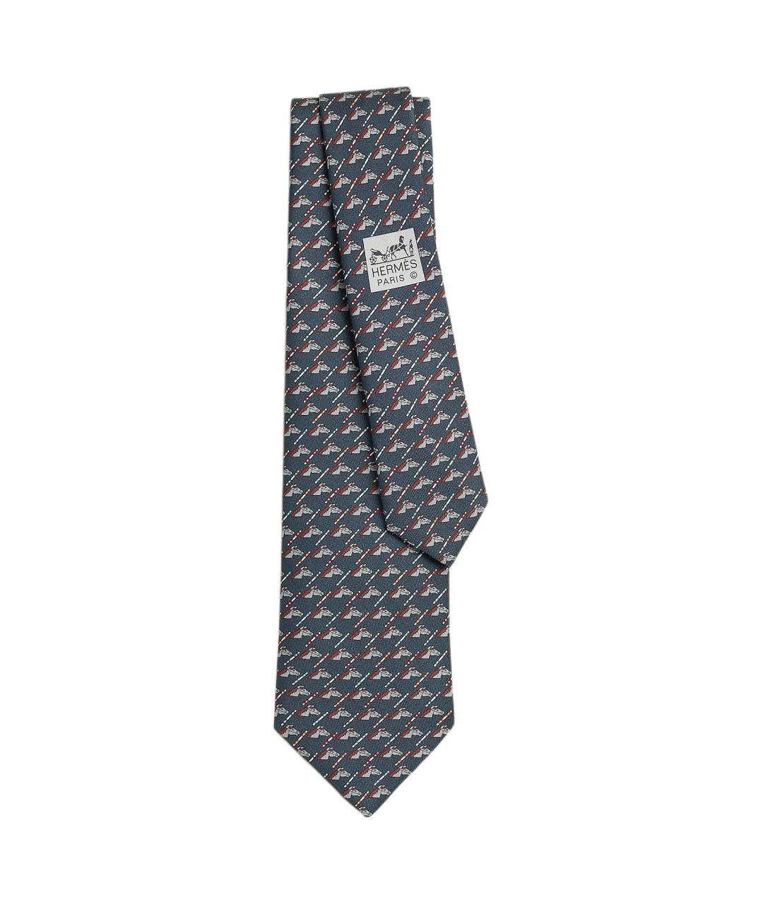 HERMES Темно-синий шелковый галстук, фото 1