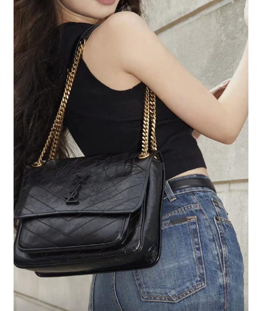 SAINT LAURENT Черная кожаная сумка через плечо, фото 6