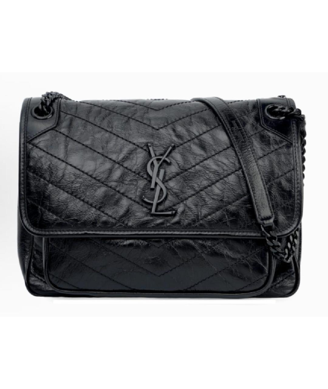 SAINT LAURENT Черная кожаная сумка через плечо, фото 3