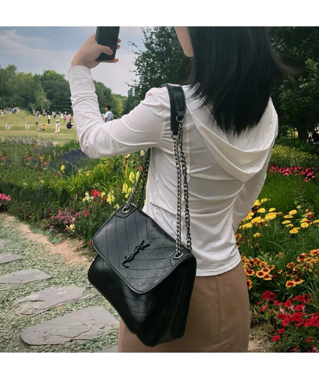 SAINT LAURENT Черная кожаная сумка через плечо, фото 7