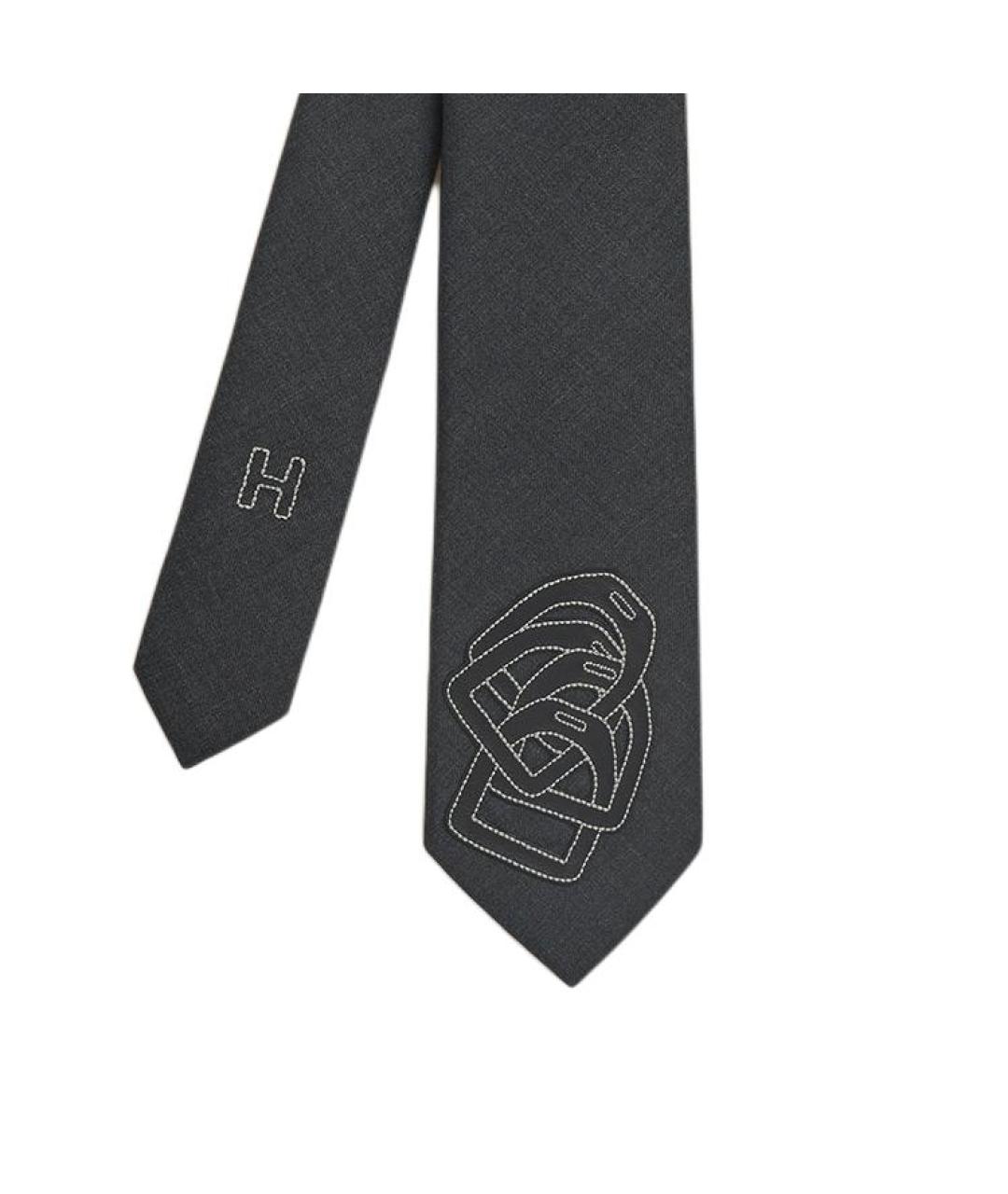 HERMES Серый шелковый галстук, фото 2