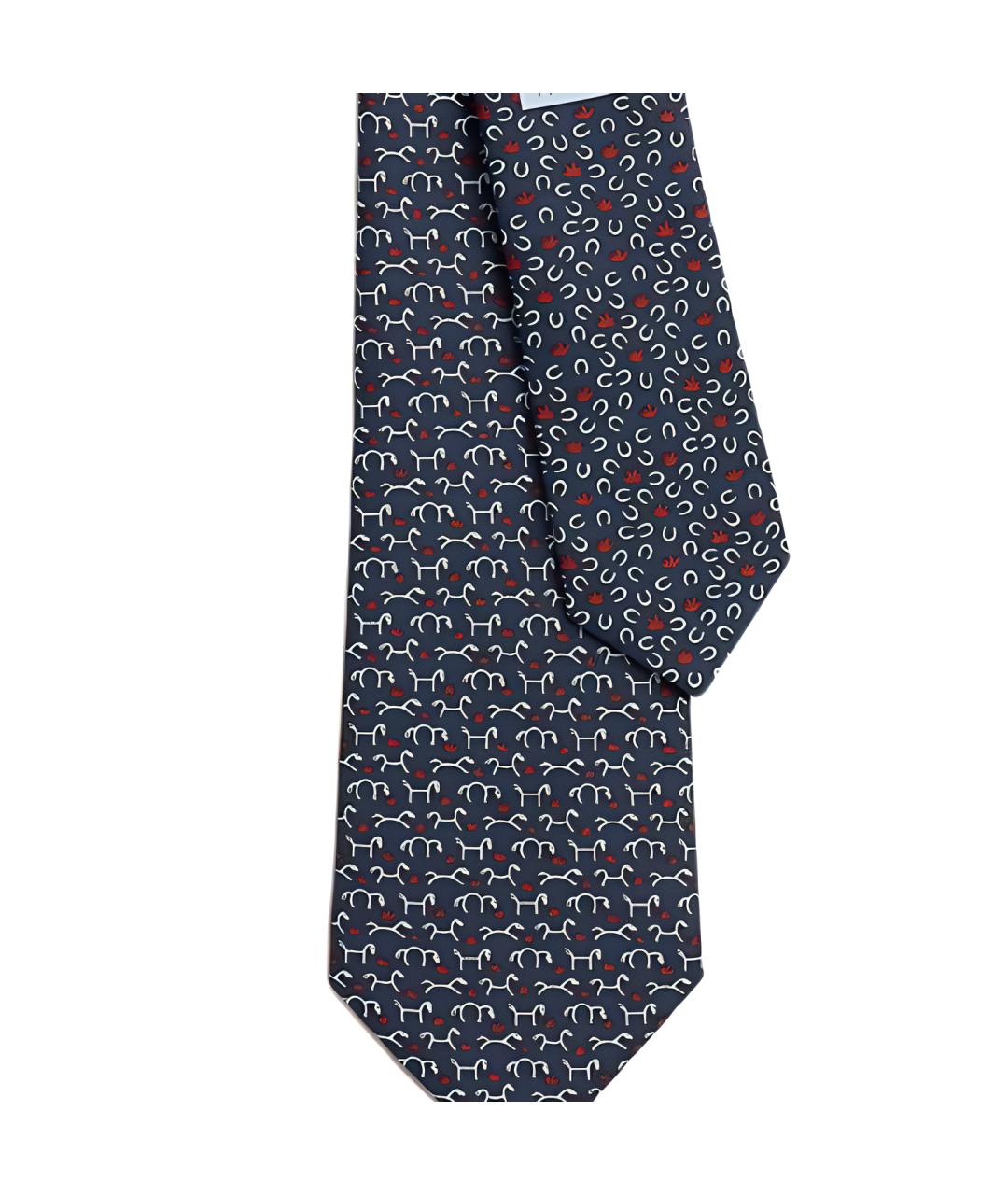 HERMES Темно-синий шелковый галстук, фото 2