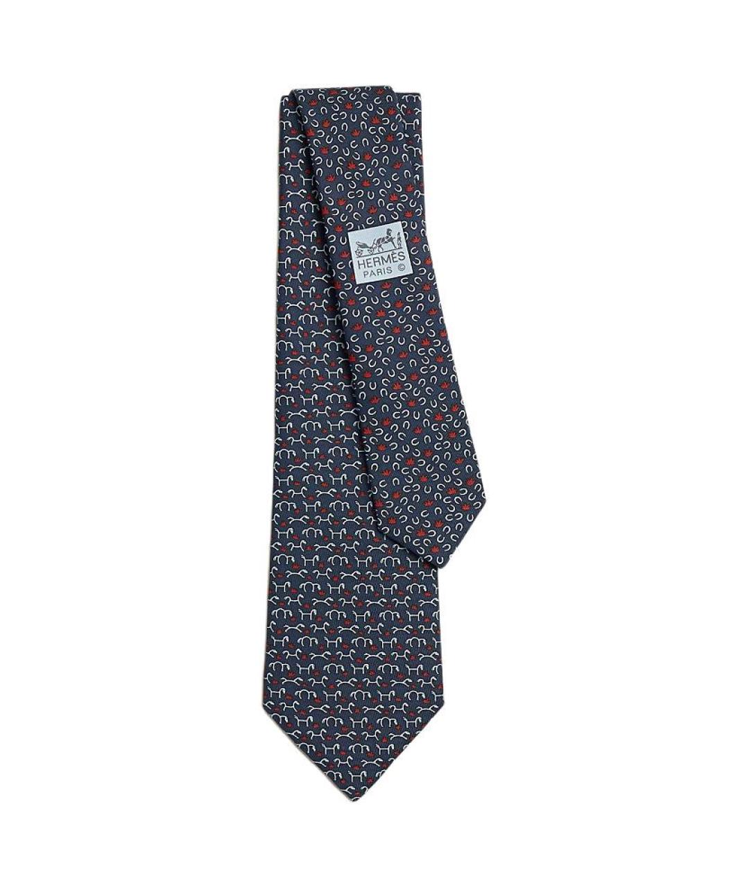 HERMES Темно-синий шелковый галстук, фото 1