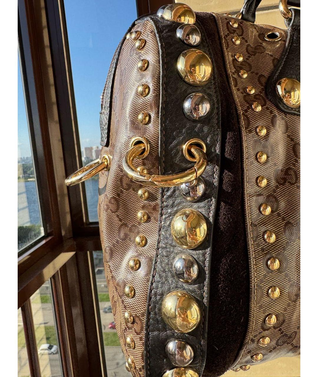 GUCCI Бежевая сумка с короткими ручками из лакированной кожи, фото 6