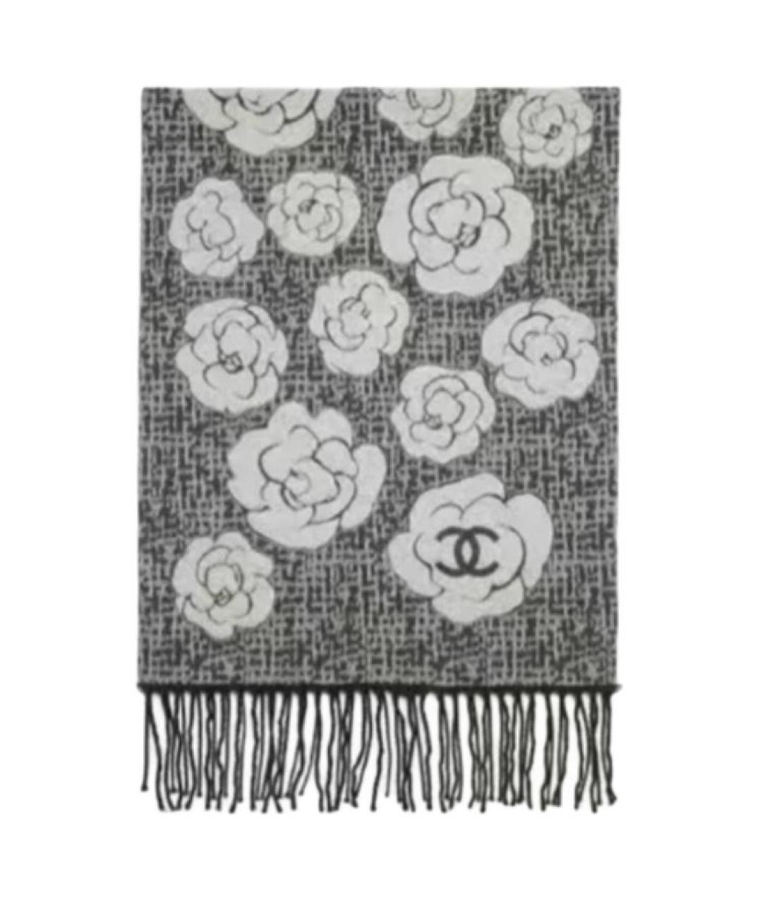 CHANEL Серый шерстяной шарф, фото 2