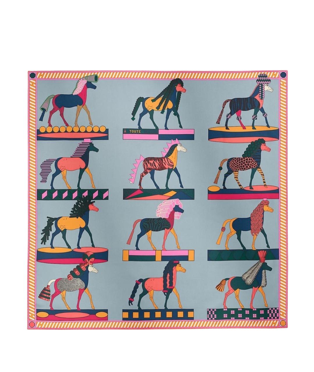 HERMES Голубой шелковый шарф, фото 1