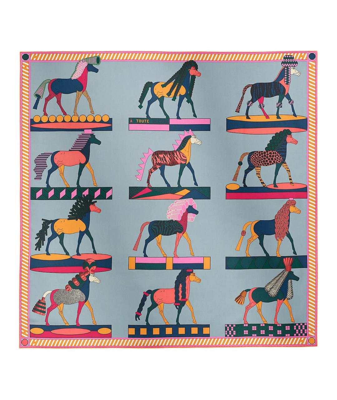 HERMES Голубой шелковый шарф, фото 2