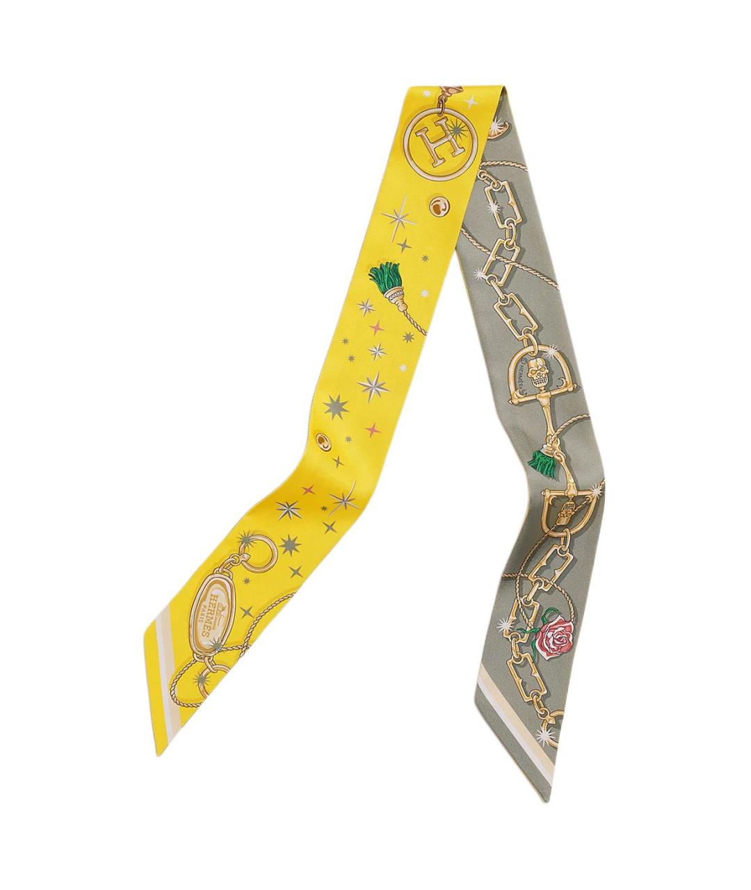 HERMES Желтый шелковый шарф, фото 2