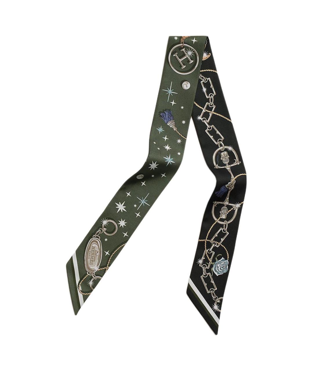 HERMES Хаки шелковый шарф, фото 2