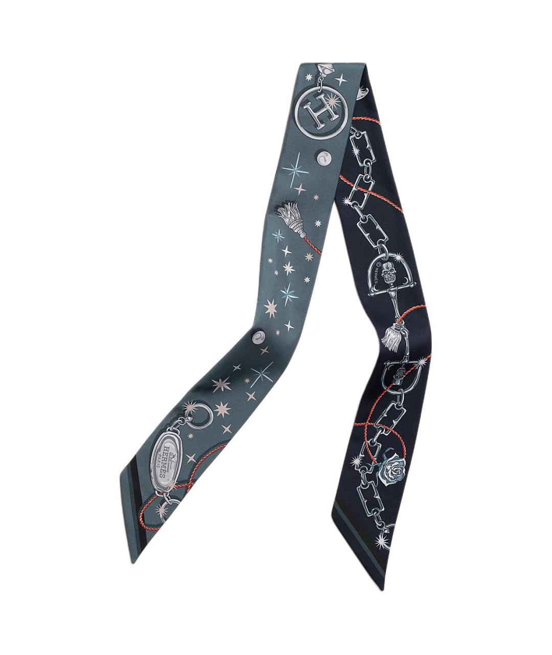 HERMES Темно-синий шелковый шарф, фото 2