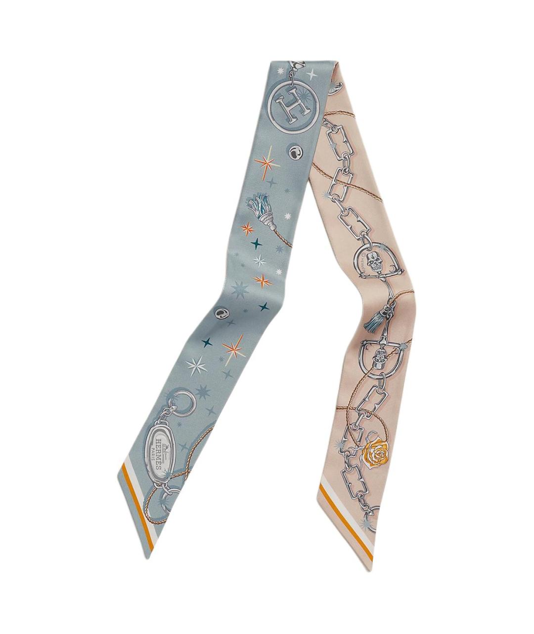 HERMES Голубой шелковый шарф, фото 2