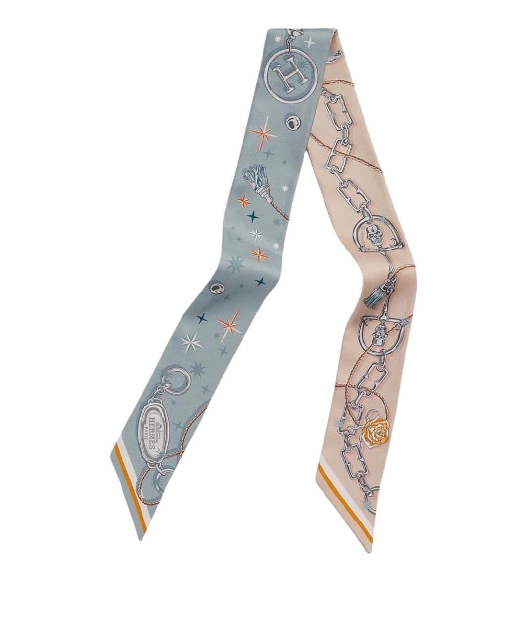 HERMES Голубой шелковый шарф, фото 1