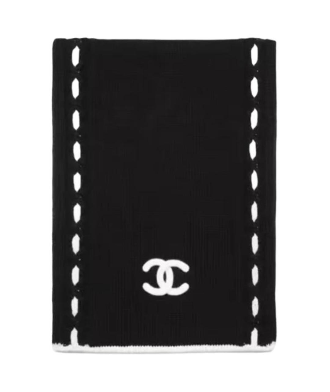 CHANEL Черный шерстяной шарф, фото 2