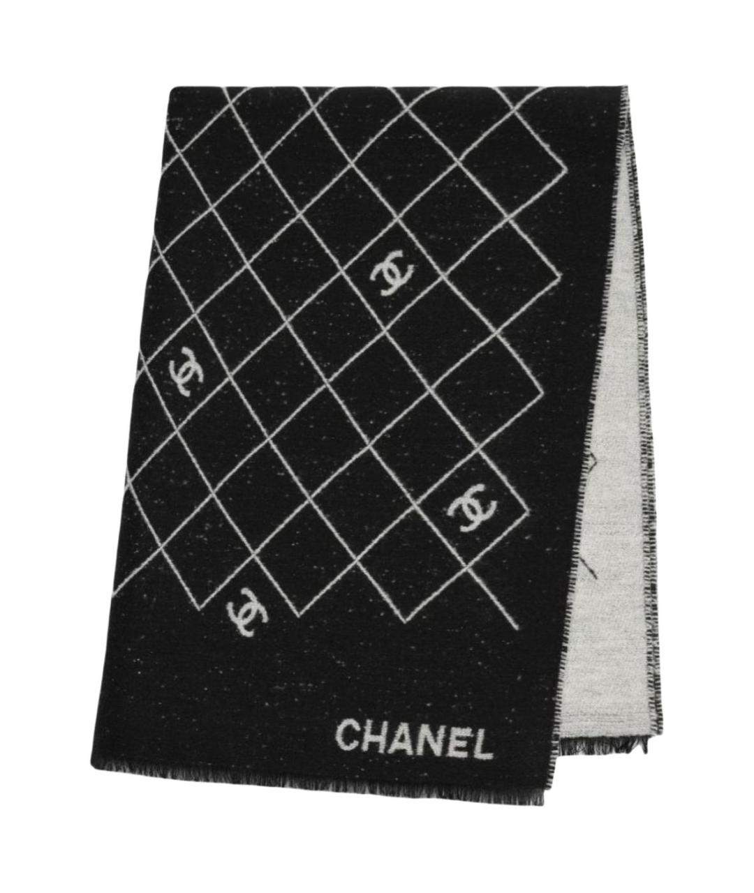 CHANEL Черный шерстяной платок, фото 2
