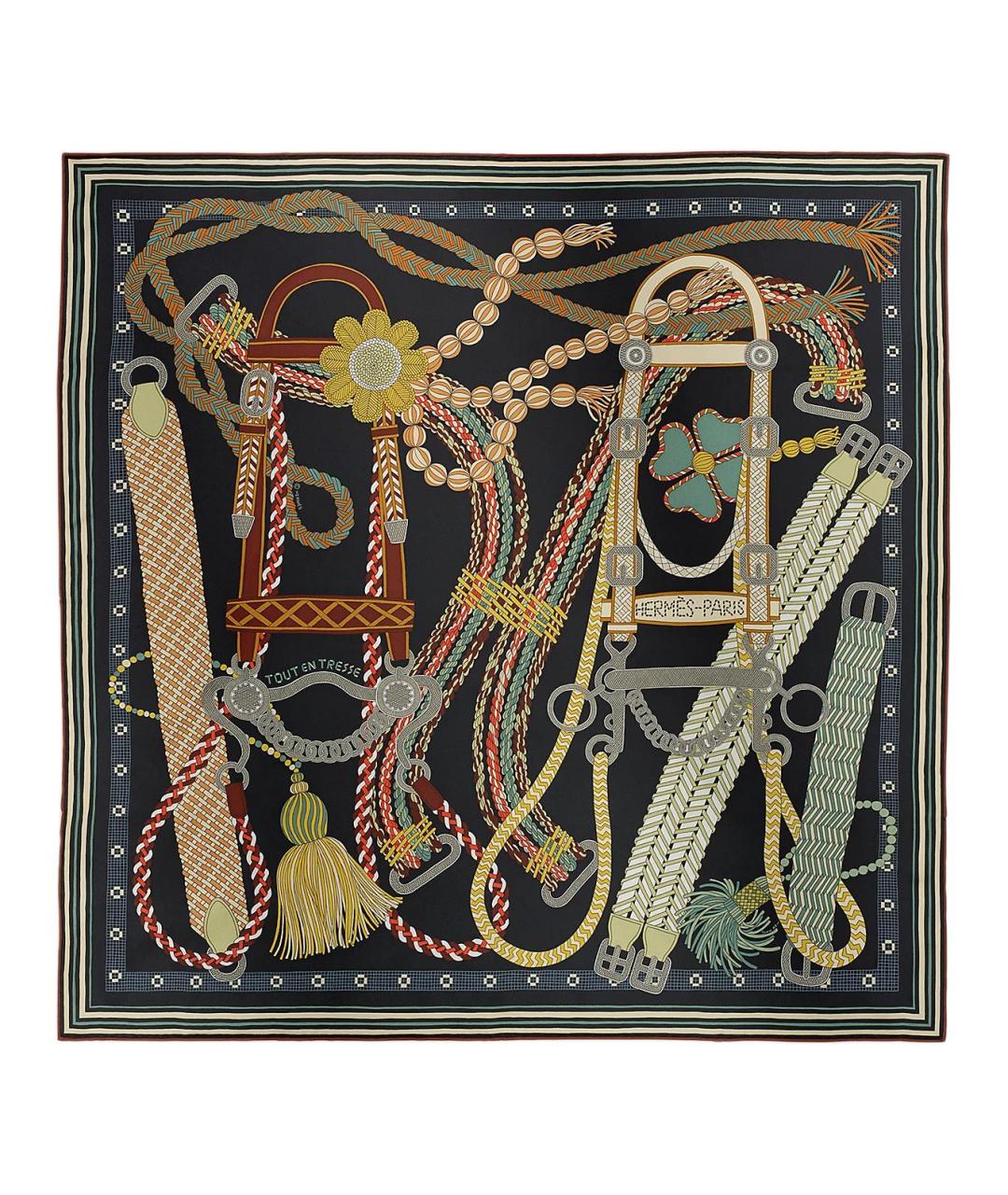 HERMES Черный шелковый шарф, фото 2