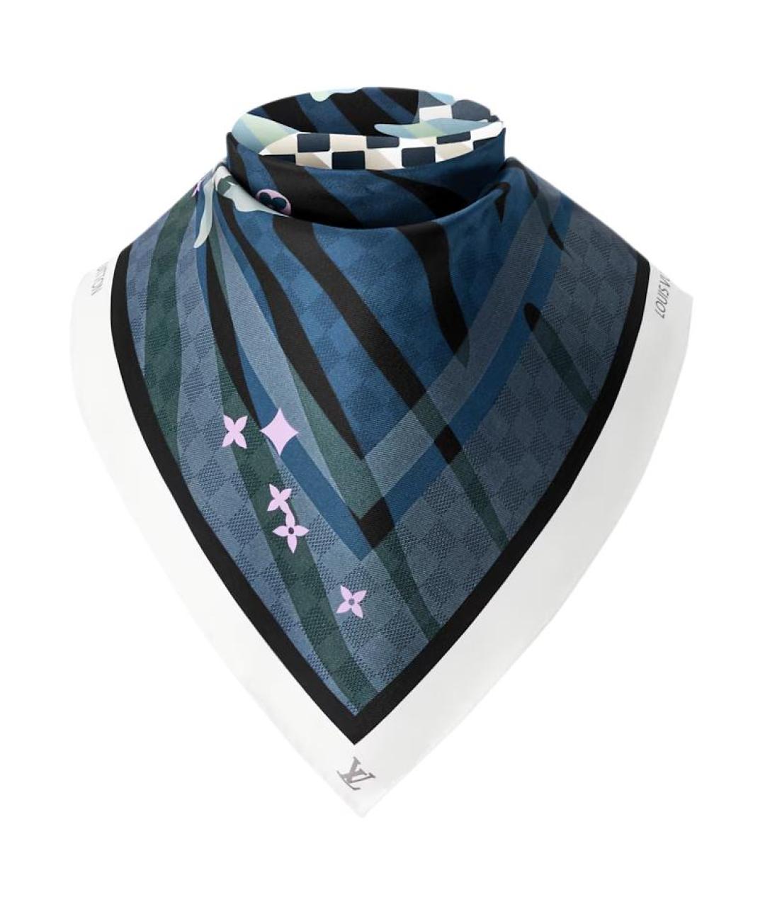 LOUIS VUITTON Синий шелковый шарф, фото 3