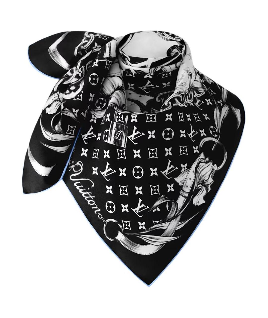 LOUIS VUITTON Черный шелковый шарф, фото 2