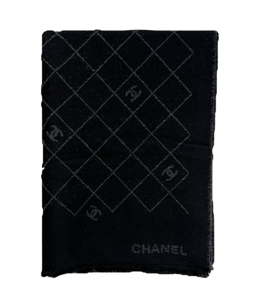 CHANEL Черный шерстяной шарф, фото 1