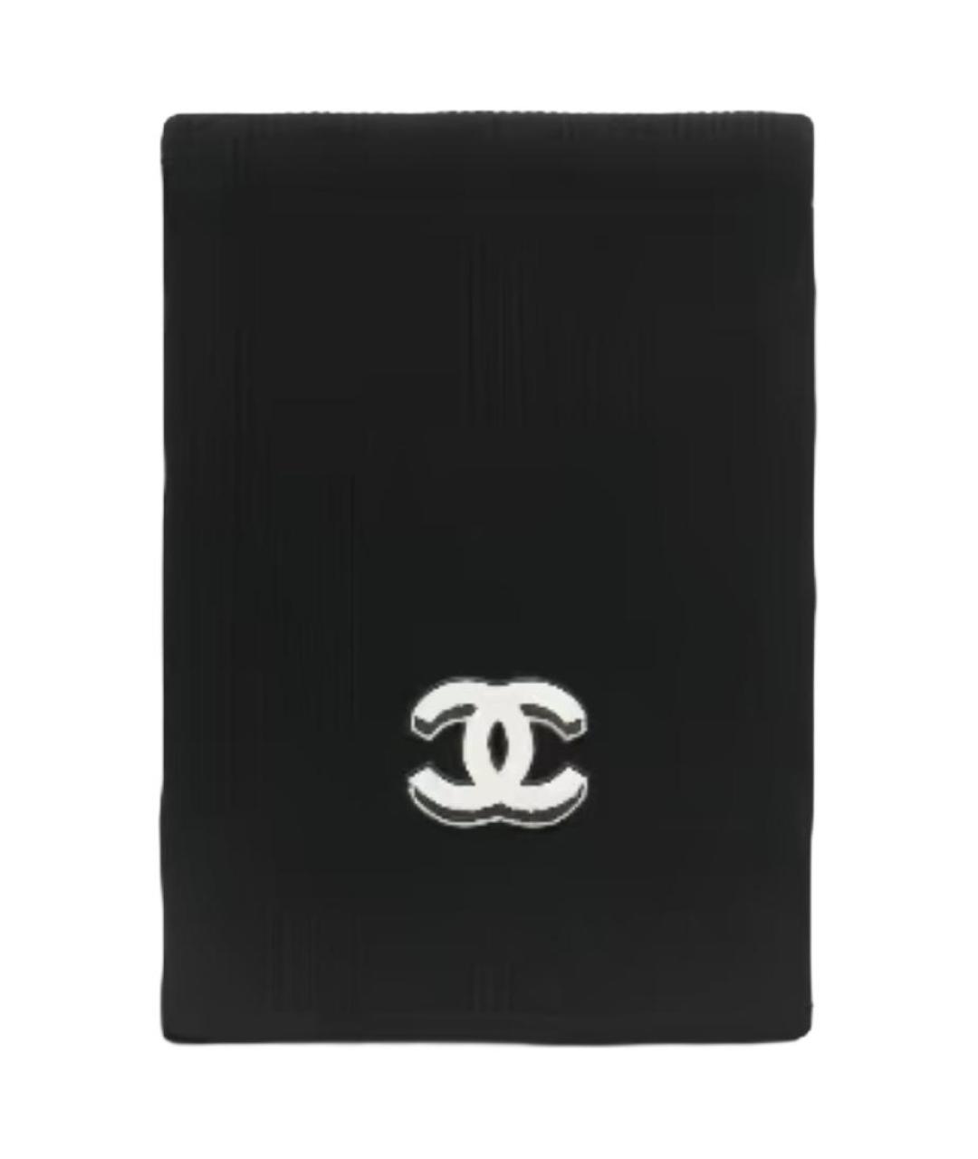 CHANEL Черный шерстяной шарф, фото 2