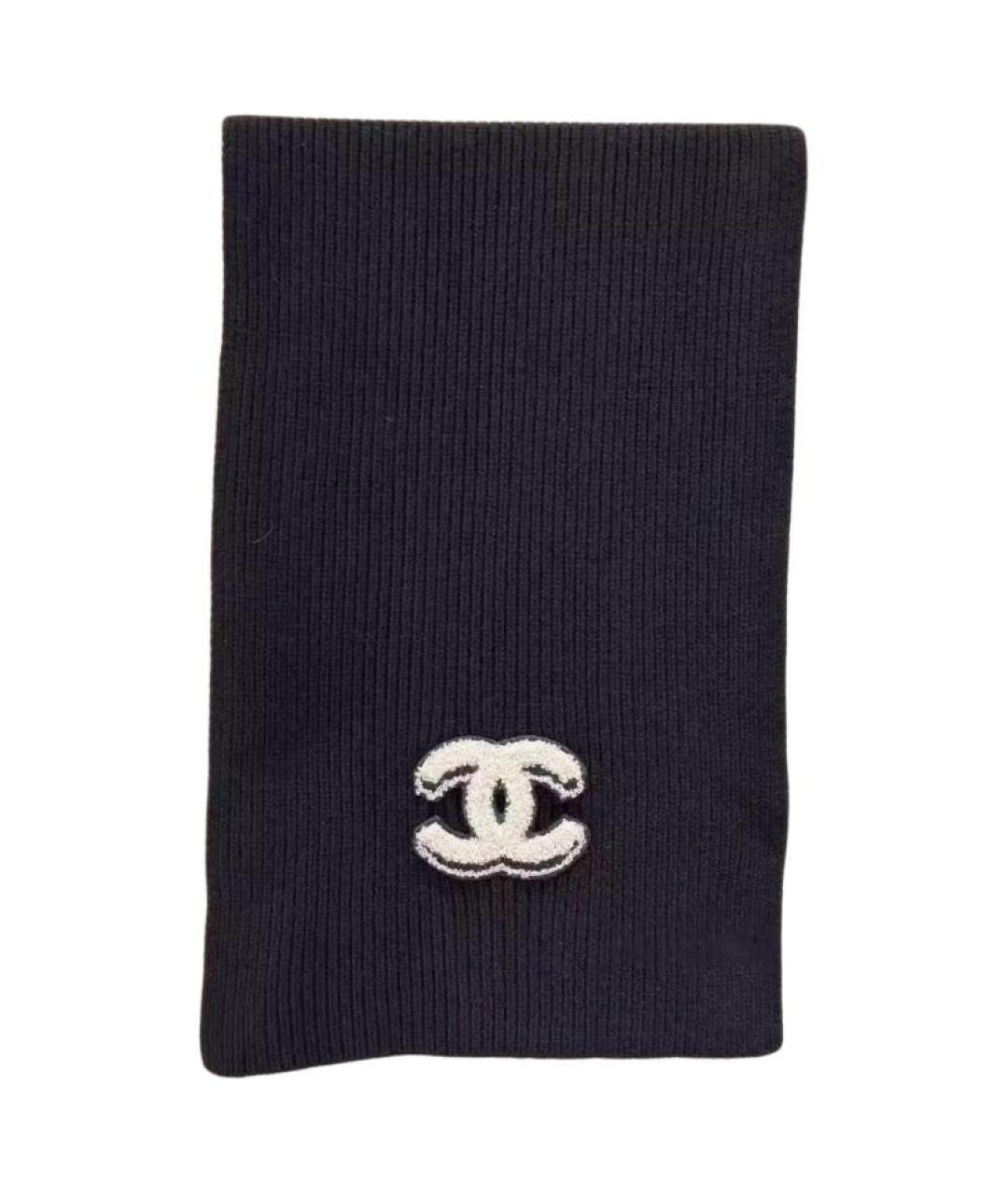 CHANEL Черный шерстяной шарф, фото 1