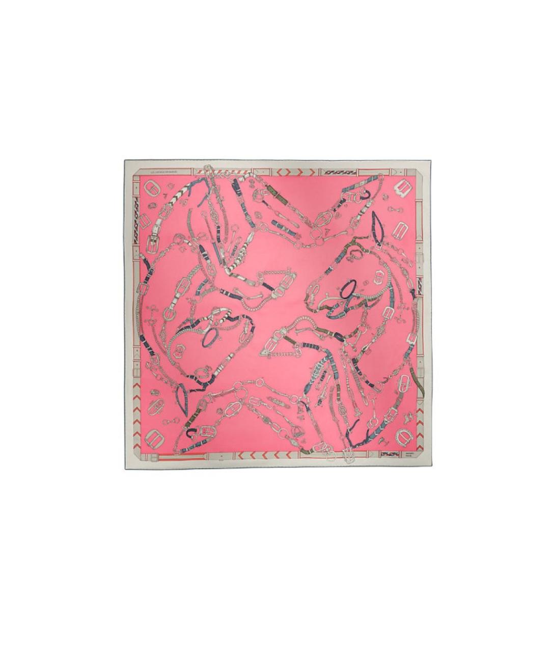 HERMES Розовый шелковый шарф, фото 2