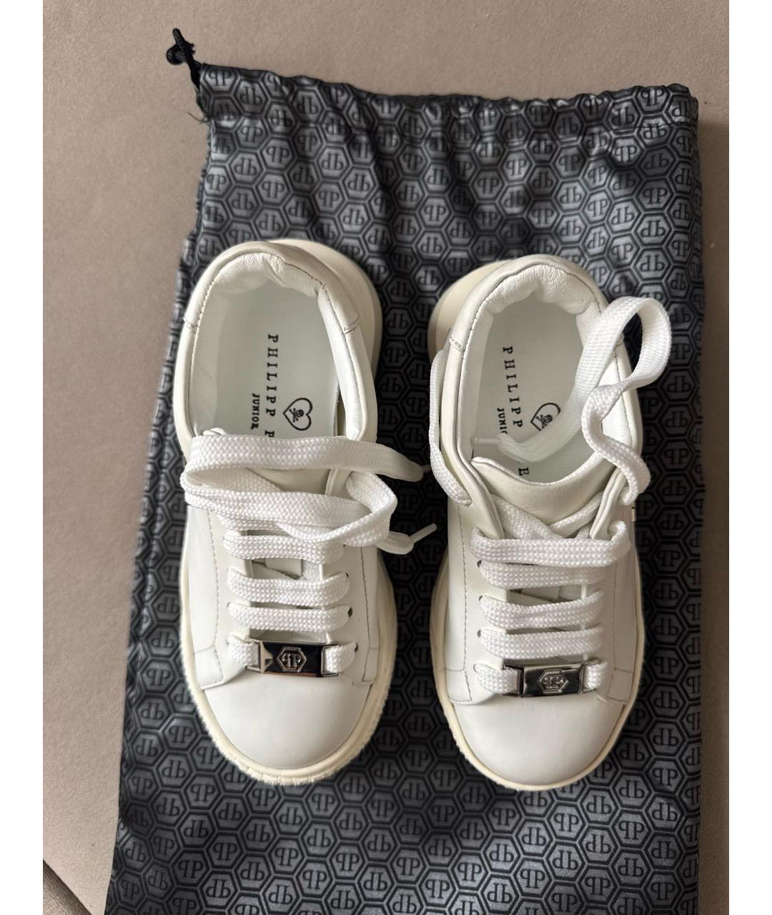 PHILIPP PLEIN Белые кожаные кеды, фото 3