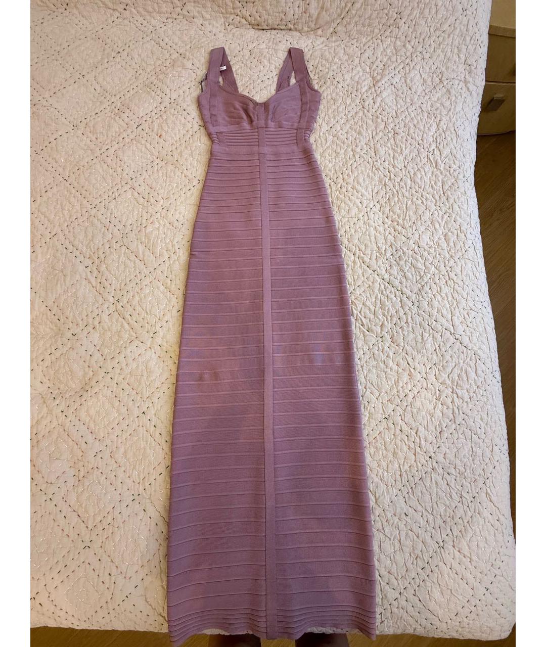 HERVE LEGER Розовое хлопко-эластановое вечернее платье, фото 9