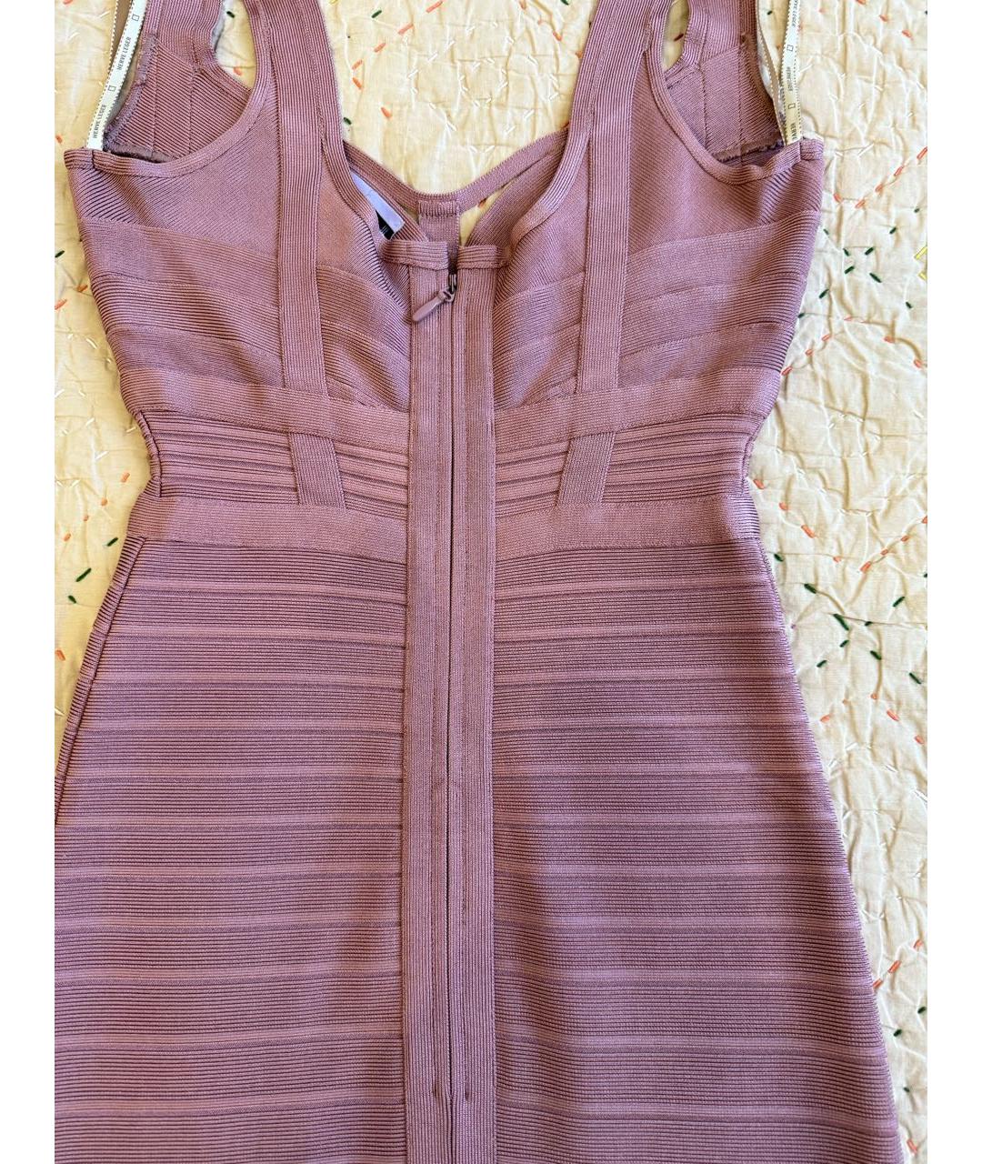 HERVE LEGER Розовое хлопко-эластановое вечернее платье, фото 5
