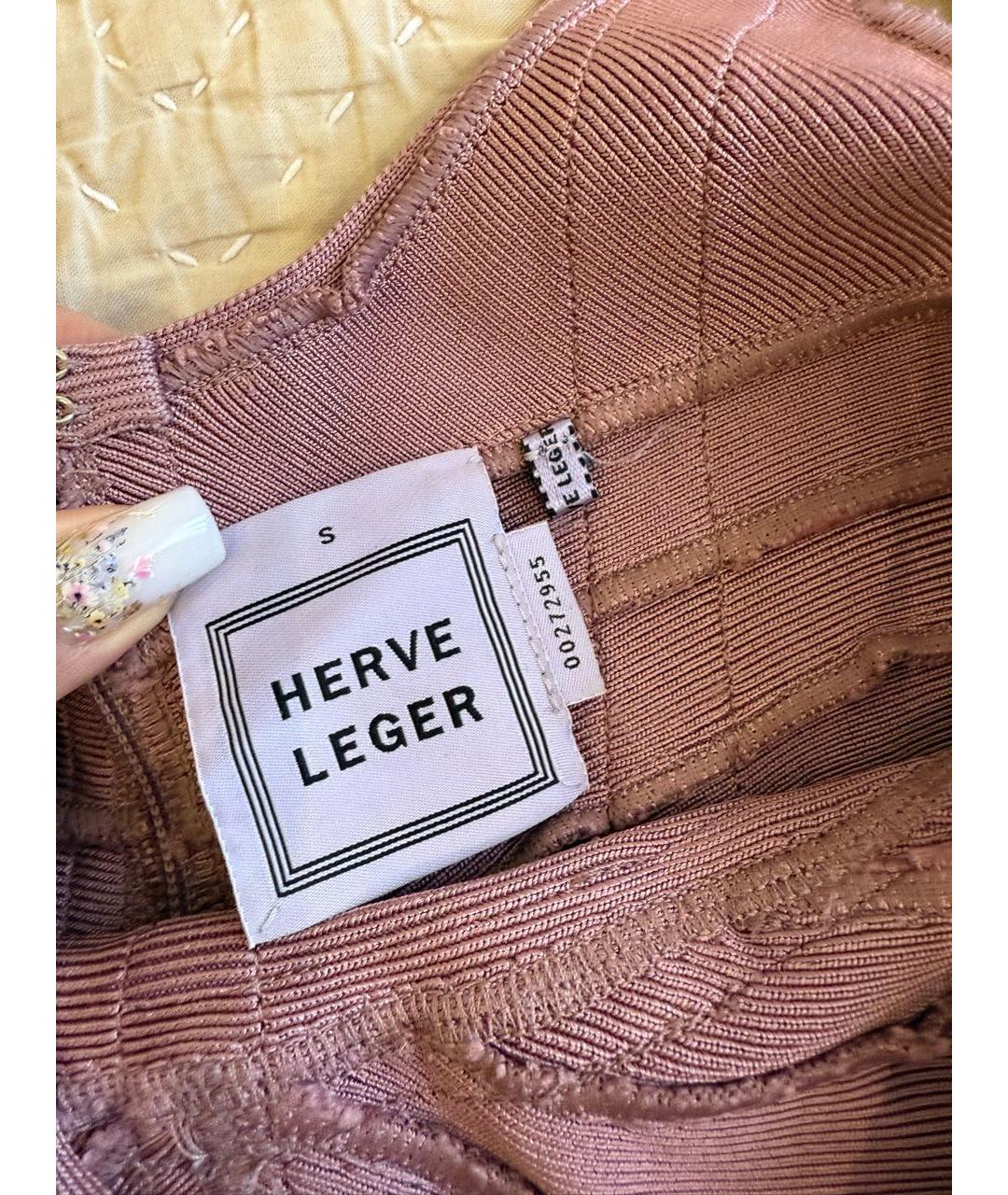 HERVE LEGER Розовое хлопко-эластановое вечернее платье, фото 7