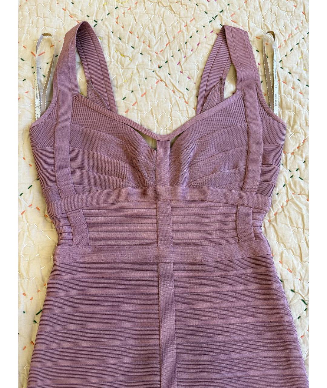 HERVE LEGER Розовое хлопко-эластановое вечернее платье, фото 6