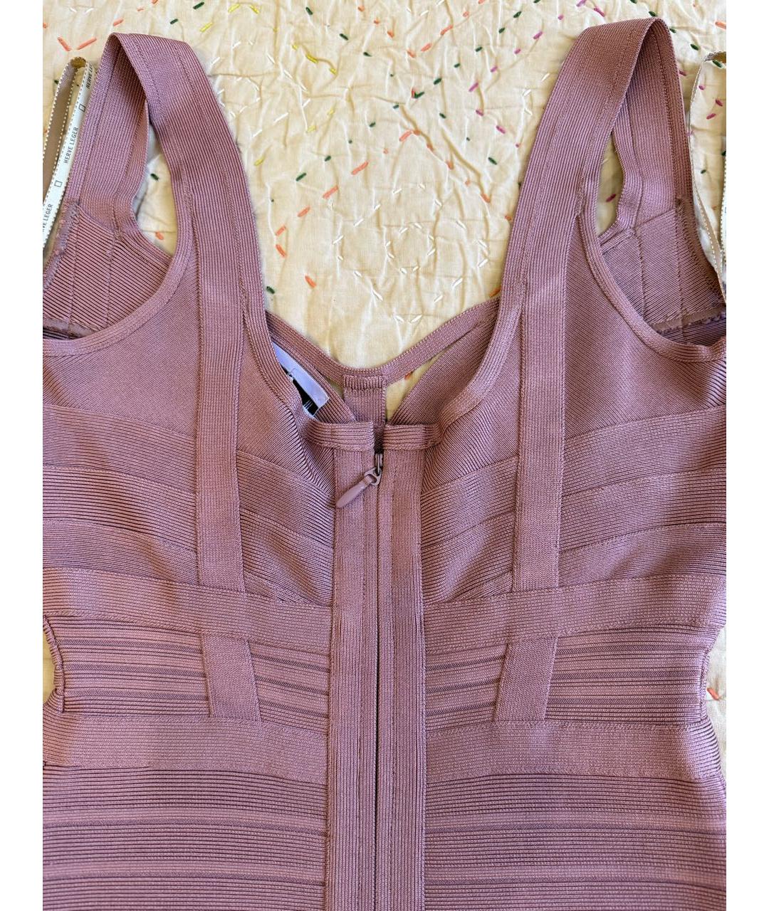 HERVE LEGER Розовое хлопко-эластановое вечернее платье, фото 8