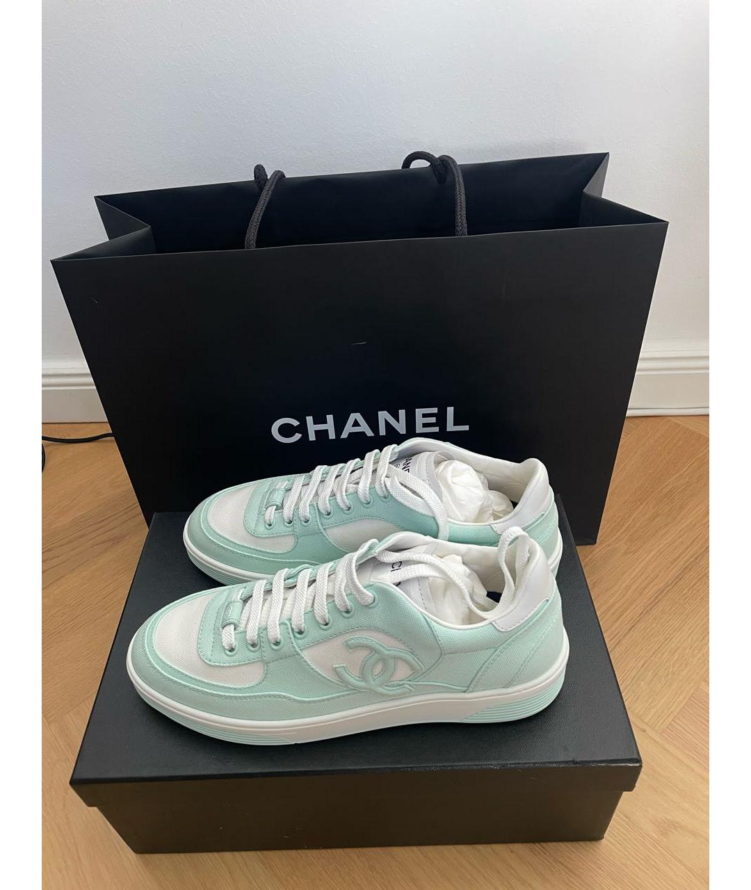CHANEL Бирюзовые текстильные кеды, фото 9