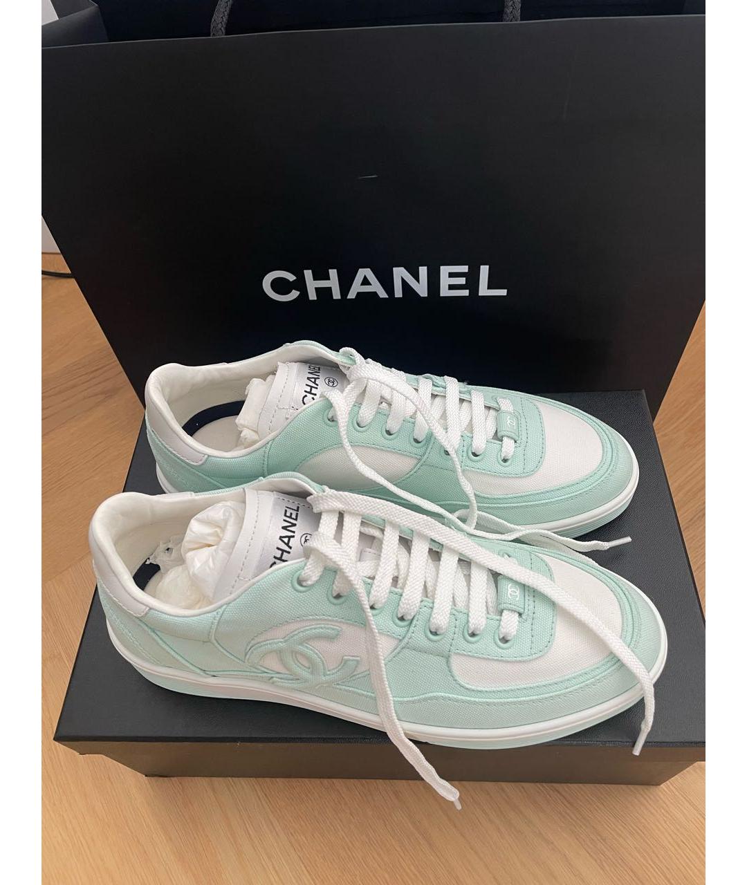 CHANEL Бирюзовые текстильные кеды, фото 6