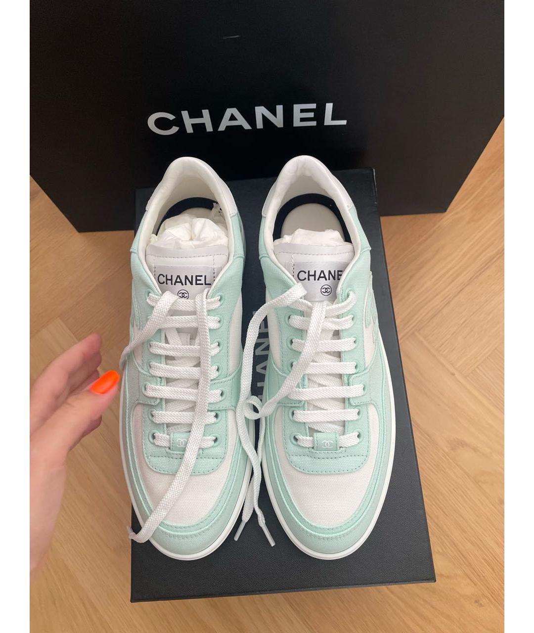 CHANEL Бирюзовые текстильные кеды, фото 4