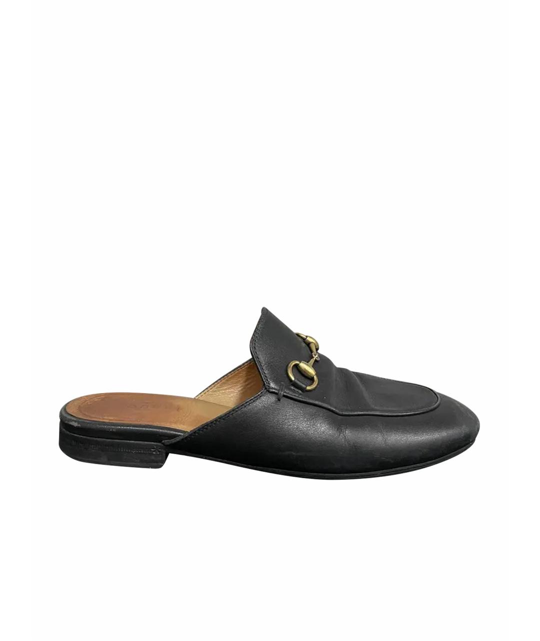 GUCCI Черные кожаные мюли, фото 1