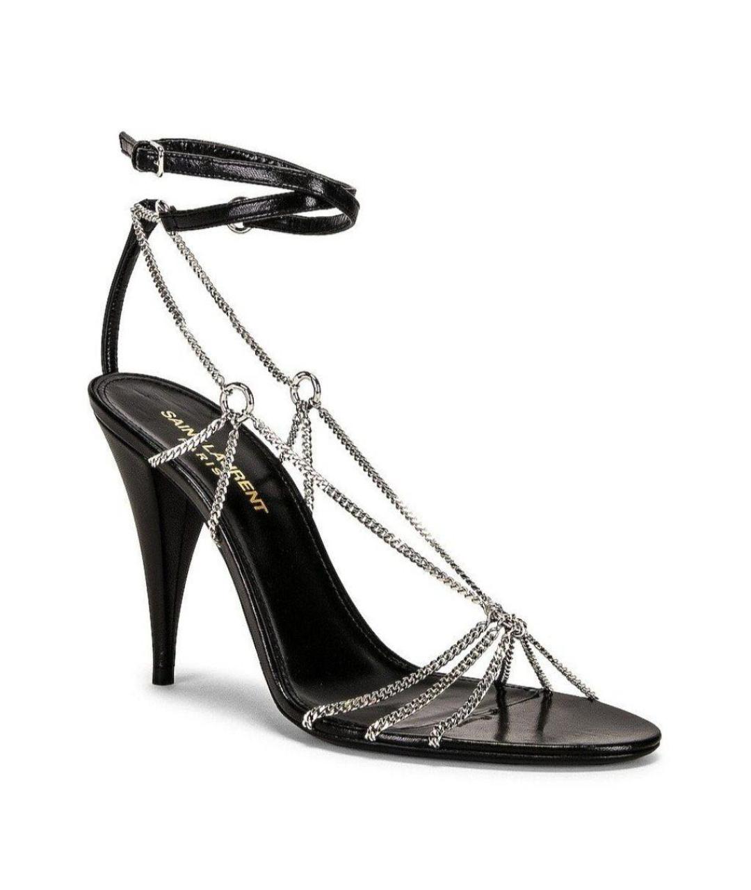 SAINT LAURENT Черные кожаные босоножки, фото 2