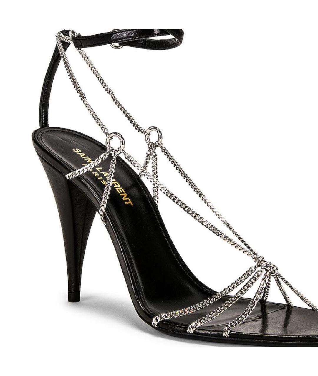 SAINT LAURENT Черные кожаные босоножки, фото 4