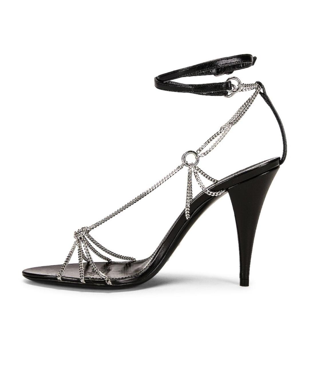SAINT LAURENT Черные кожаные босоножки, фото 6