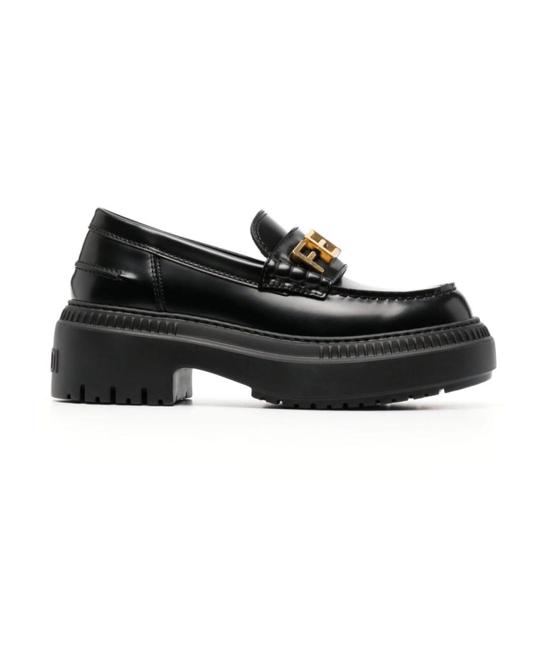FENDI Черные кожаные лоферы, фото 1