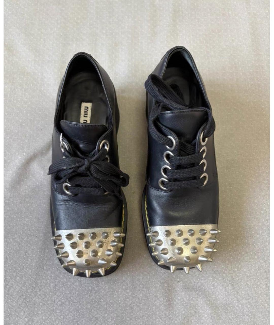 MIU MIU Черные кожаные ботинки, фото 2