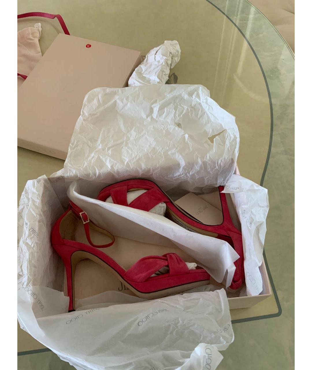 JIMMY CHOO Коралловые замшевые босоножки, фото 7