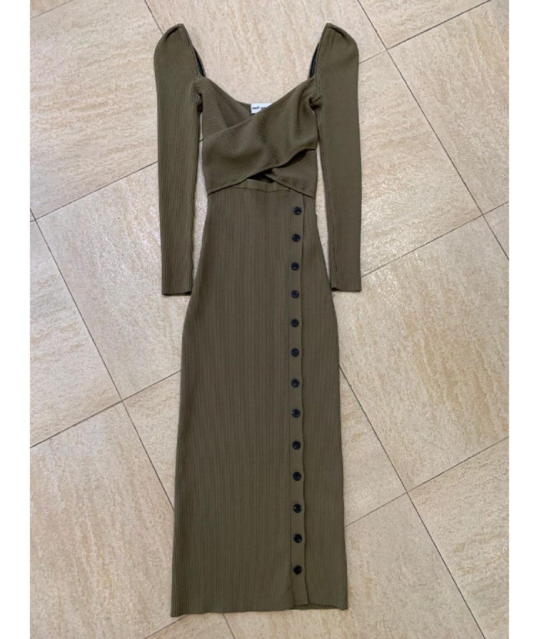 SELF-PORTRAIT Хаки вискозное повседневное платье, фото 10