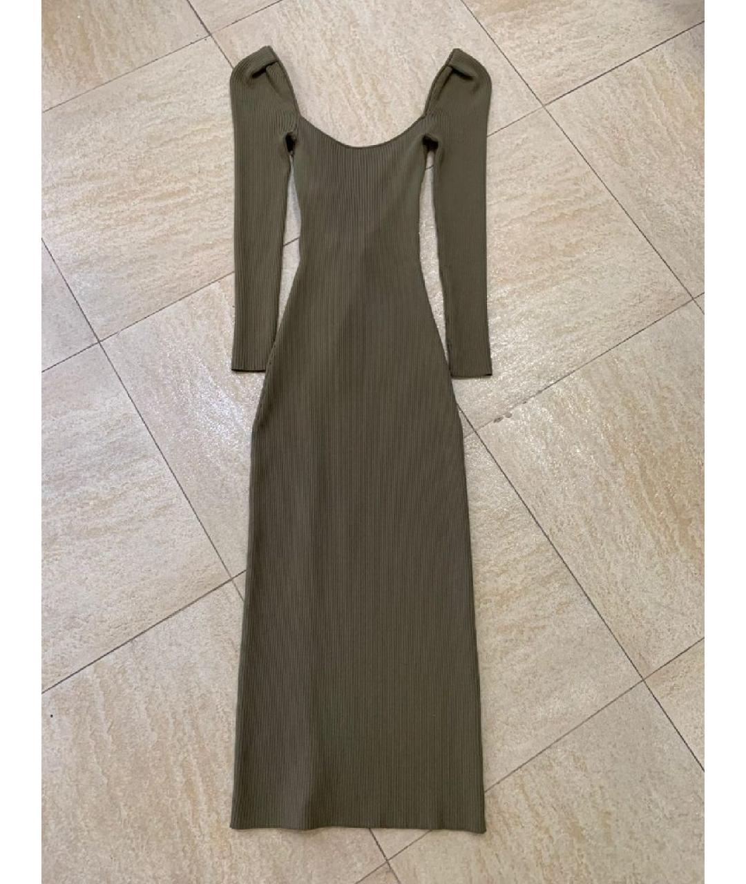 SELF-PORTRAIT Хаки вискозное повседневное платье, фото 2