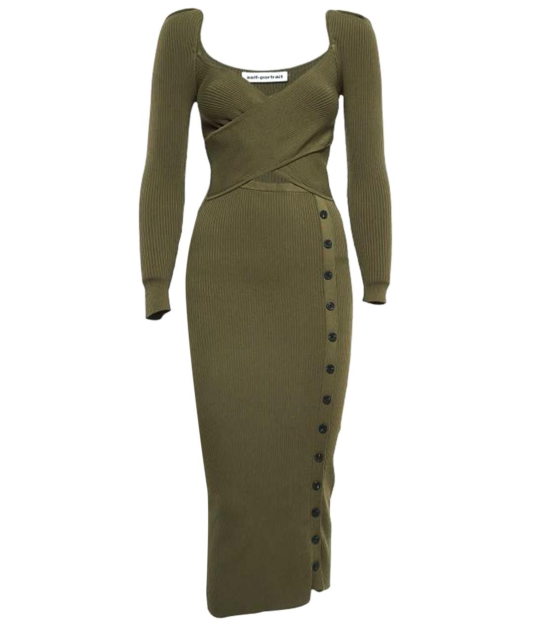 SELF-PORTRAIT Хаки вискозное повседневное платье, фото 1