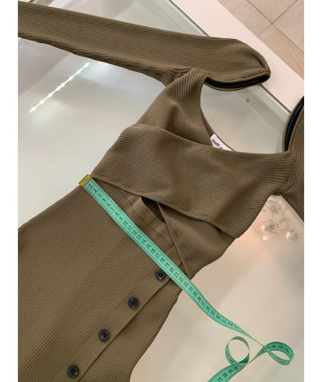 SELF-PORTRAIT Хаки вискозное повседневное платье, фото 8