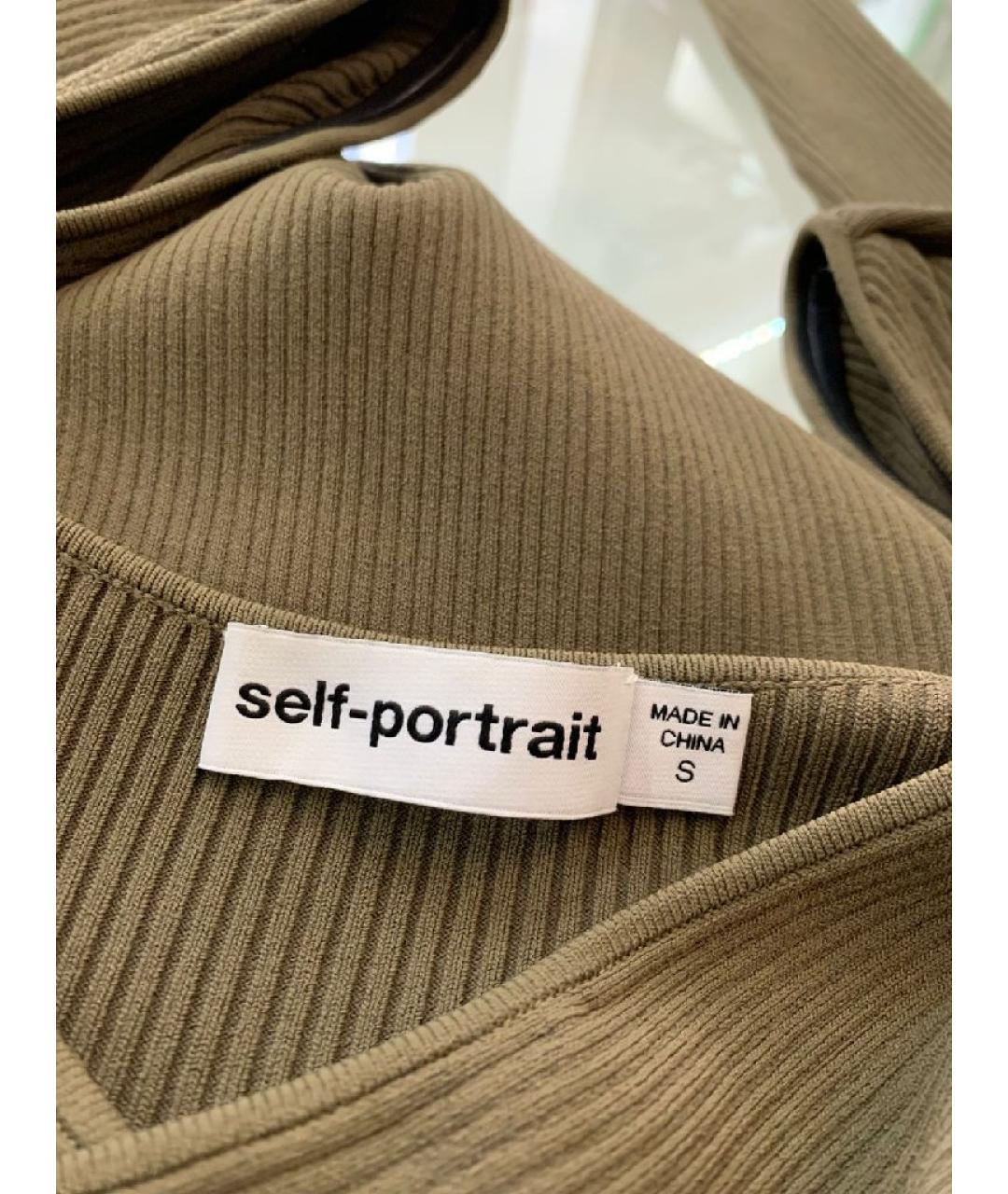 SELF-PORTRAIT Хаки вискозное повседневное платье, фото 4
