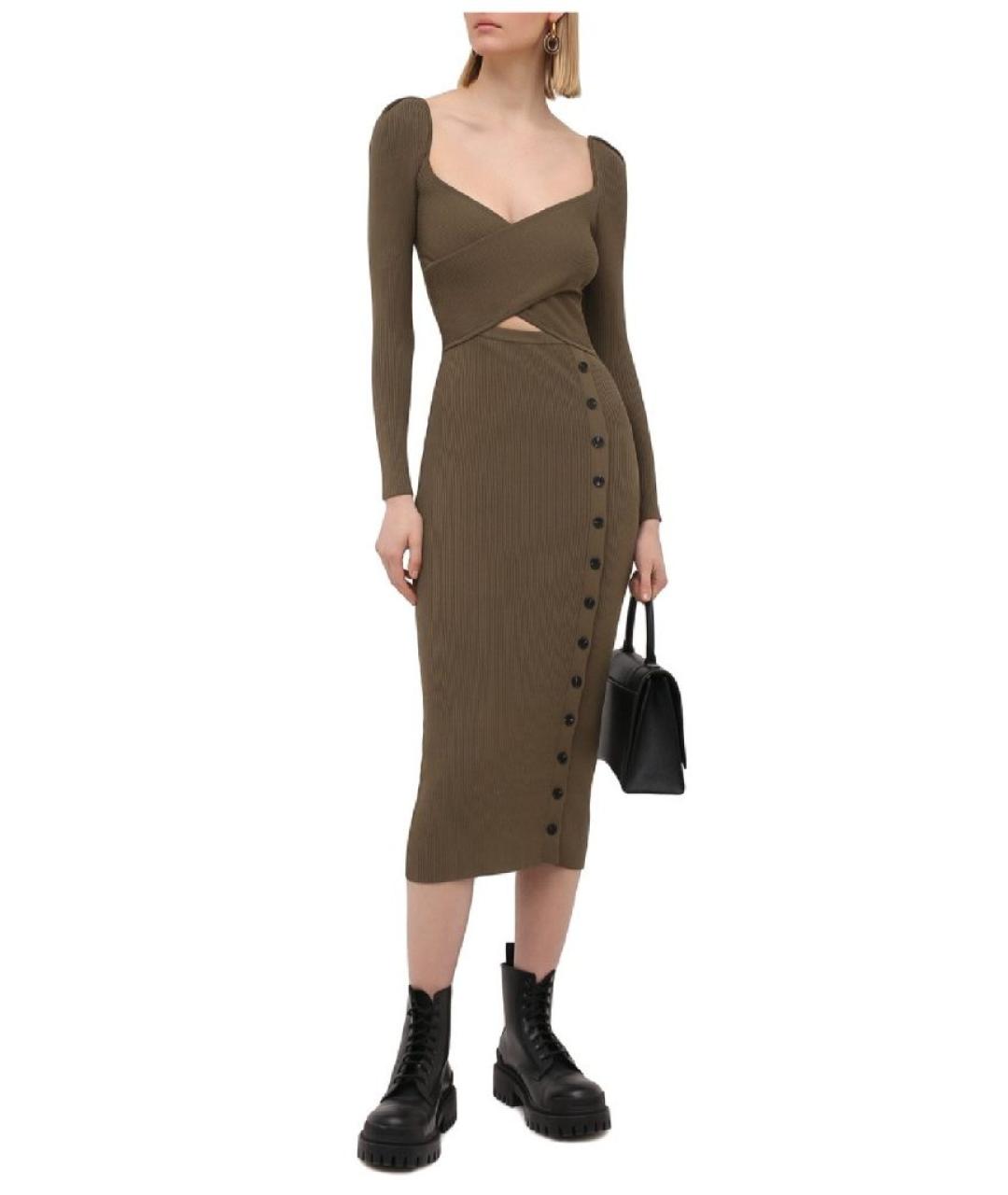 SELF-PORTRAIT Хаки вискозное повседневное платье, фото 6