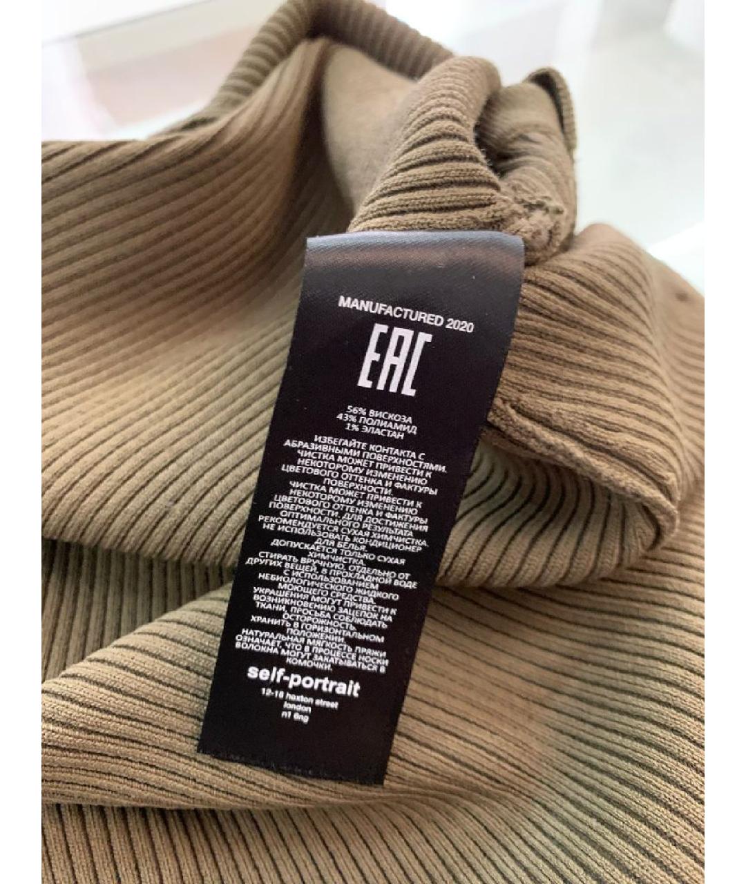 SELF-PORTRAIT Хаки вискозное повседневное платье, фото 5