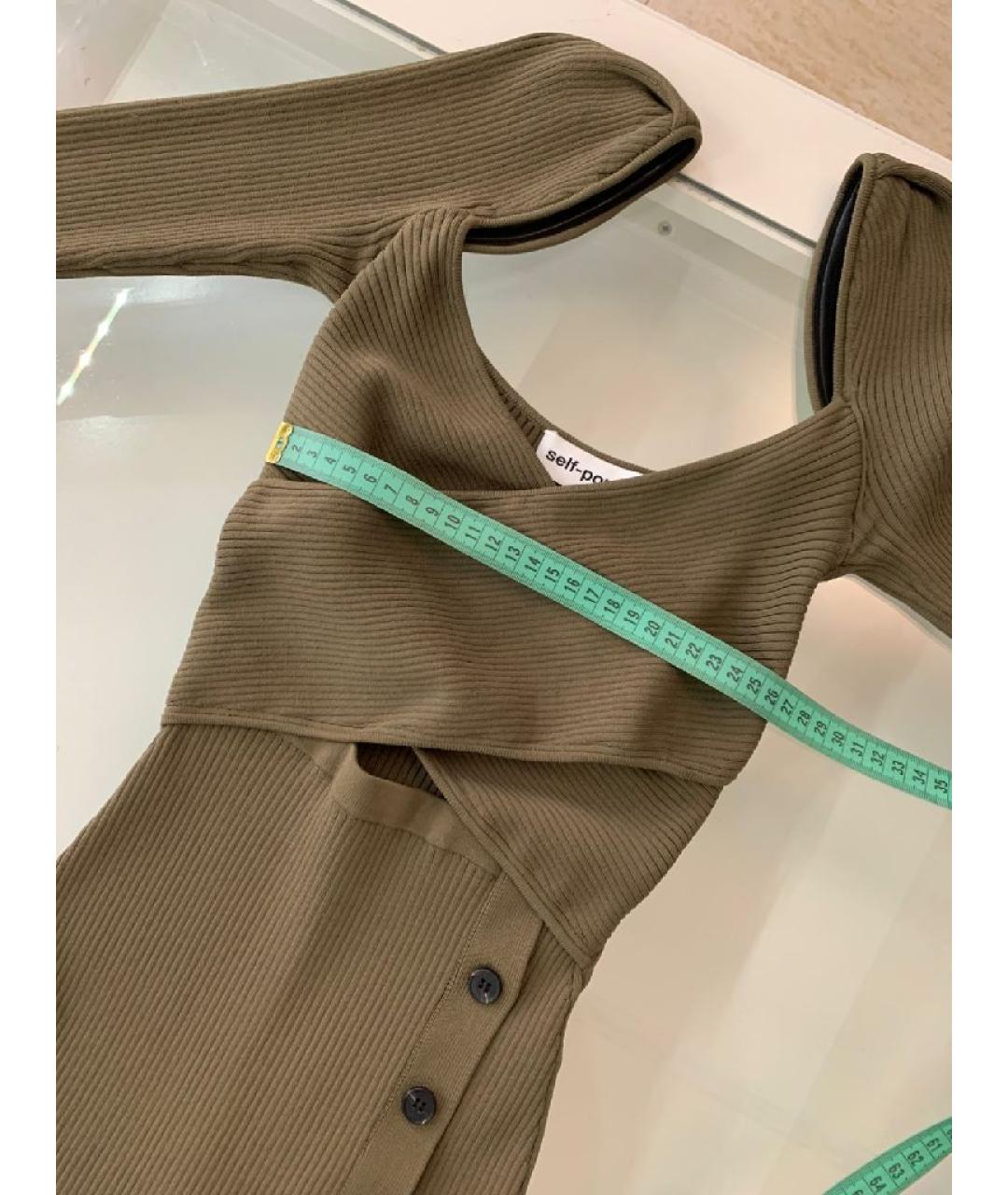 SELF-PORTRAIT Хаки вискозное повседневное платье, фото 7